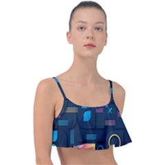 Gradient Geometric Shapes Dark Background Frill Bikini Top by Ravend