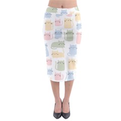 Cute Cat Colorful Cartoon Doodle Seamless Pattern Midi Pencil Skirt by Ravend