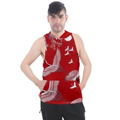 Japanese Crane Bird Art Men s Sleeveless Hoodie by Cendanart