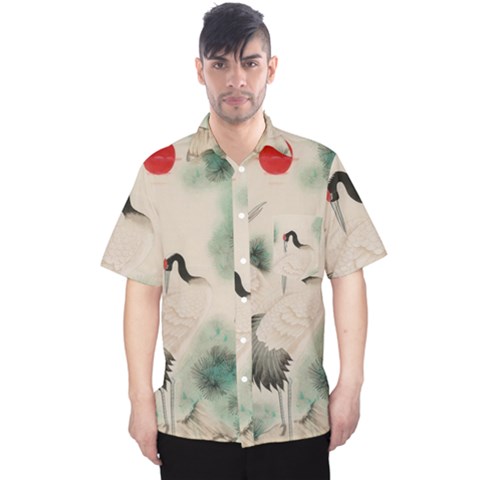 Japanese Crane Painting Of Bird Men s Hawaii Shirt by Cendanart