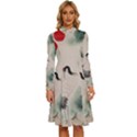 Japanese Crane Painting Of Bird Long Sleeve Shirt Collar A-Line Dress View1