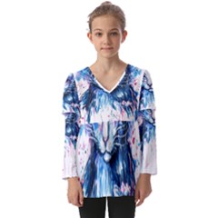 Cat Kids  V Neck Casual Top by saad11
