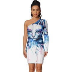 Cat Long Sleeve One Shoulder Mini Dress by saad11