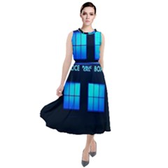 Blue Tardis Doctor Who Police Call Box Round Neck Boho Dress by Cendanart