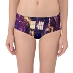 Tardis Regeneration Art Doctor Who Paint Purple Sci Fi Space Star Time Machine Mid-waist Bikini Bottoms by Cendanart