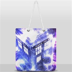 Tardis Doctor Who Blue Travel Machine Full Print Rope Handle Tote (large) by Cendanart