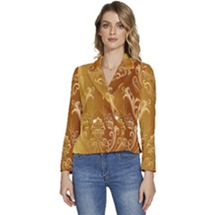 Golden Pattern Vintage Gradient Vector Women s Long Sleeve Revers Collar Cropped Jacket by Ket1n9