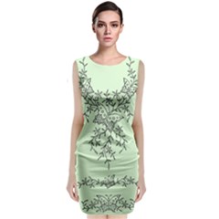 Illustration Of Butterflies And Flowers Ornament On Green Background Sleeveless Velvet Midi Dress by Ket1n9