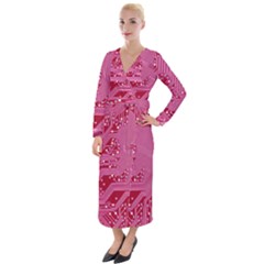Pink Circuit Pattern Velvet Maxi Wrap Dress by Ket1n9