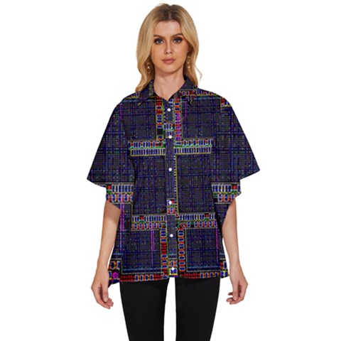 Cad Technology Circuit Board Layout Pattern Women s Batwing Button Up Shirt by Ket1n9