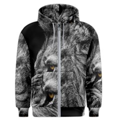 Angry Male Lion Roar Wild Animal Men s Zipper Hoodie by Cendanart