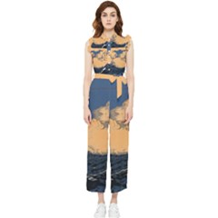 Wave Aesthetic Ocean Retro Sea Vintage Women s Frill Top Chiffon Jumpsuit by Cendanart