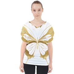Simulated Gold Leaf Gilded Butterfly V-neck Dolman Drape Top by essentialimage