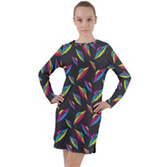 Alien Patterns Vector Graphic Long Sleeve Hoodie Dress by Ket1n9