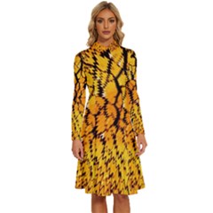 Yellow Chevron Zigzag Pattern Long Sleeve Shirt Collar A-line Dress by Ket1n9