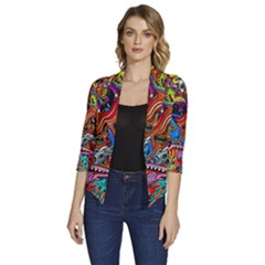 Art Color Dark Detail Monsters Psychedelic Women s Draped Front 3/4 Sleeve Shawl Collar Jacket by Ket1n9
