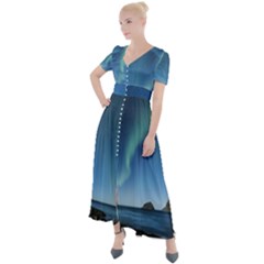 Aurora Borealis Lofoten Norway Button Up Short Sleeve Maxi Dress by Ket1n9
