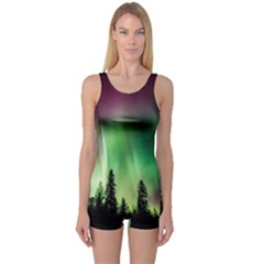 Aurora Borealis Northern Lights One Piece Boyleg Swimsuit by Ket1n9