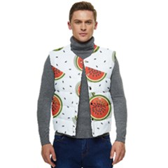 Seamless Background Pattern-with-watermelon Slices Men s Button Up Puffer Vest	 by Ket1n9