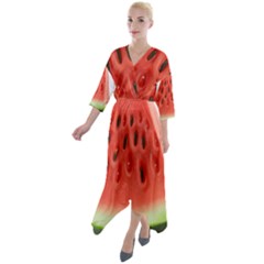 Seamless Background With Watermelon Slices Quarter Sleeve Wrap Front Maxi Dress by Ket1n9