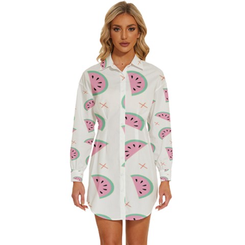 Seamless Background With Watermelon Slices Womens Long Sleeve Shirt Dress by Ket1n9