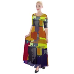 Abstract Vibrant Colour Half Sleeves Maxi Dress by Ket1n9
