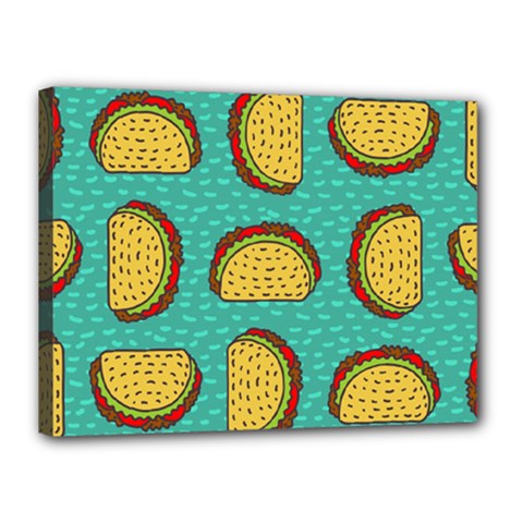 Taco Drawing Background Mexican Fast Food Pattern Canvas 16  X 12  (stretched) by Ket1n9