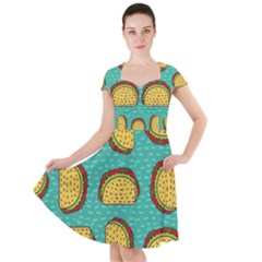 Taco Drawing Background Mexican Fast Food Pattern Cap Sleeve Midi Dress by Ket1n9