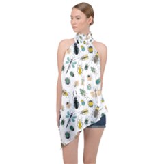 Insect Animal Pattern Halter Asymmetric Satin Top by Ket1n9