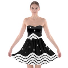 Black And White Waves And Stars Abstract Backdrop Clipart Strapless Bra Top Dress by Hannah976