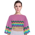 Easter Chevron Pattern Stripes Tie Back Butterfly Sleeve Chiffon Top View1