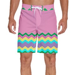 Easter Chevron Pattern Stripes Men s Beach Shorts by Hannah976