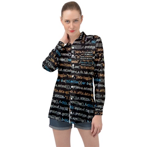 Close Up Code Coding Computer Long Sleeve Satin Shirt by Hannah976