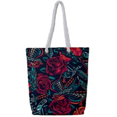 Vintage Flash Tattoos Designs Seamless Pattern Full Print Rope Handle Tote (small) by Ndabl3x