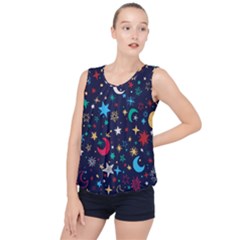 Colorful Background Moons Stars Bubble Hem Chiffon Tank Top by Ndabl3x