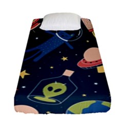 Seamless Pattern With Funny Alien Cat Galaxy Fitted Sheet (single Size) by Ndabl3x