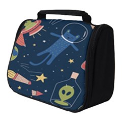 Seamless Pattern With Funny Alien Cat Galaxy Full Print Travel Pouch (small) by Ndabl3x