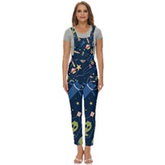 Seamless Pattern With Funny Alien Cat Galaxy Women s Pinafore Overalls Jumpsuit by Ndabl3x