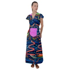 Grateful Dead Wallpaper Flutter Sleeve Maxi Dress by Cendanart