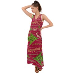 Fulfillment Satisfaction Happiness V-neck Chiffon Maxi Dress by Paksenen