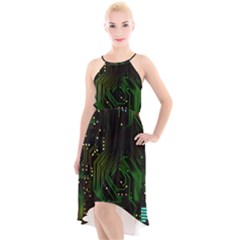 Circuits Circuit Board Green Technology High-low Halter Chiffon Dress  by Ndabl3x