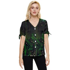 Circuits Circuit Board Green Technology Bow Sleeve Button Up Top by Ndabl3x