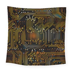 Circuits Circuit Board Orange Technology Square Tapestry (large) by Ndabl3x