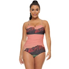 Brown Mountain Illustration Sunset Digital Art Mountains Retro Full Coverage Swimsuit by Cendanart