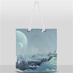 Mountain Covered Snow Mountains Clouds Fantasy Art Full Print Rope Handle Tote (large) by Cendanart