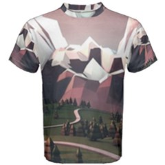 White And Brown Mountain Illustration Digital Art Men s Cotton T-shirt by Cendanart