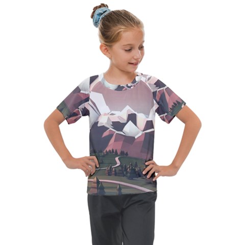 White And Brown Mountain Illustration Digital Art Kids  Mesh Piece T-shirt by Cendanart
