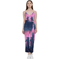 Beeple Astronaut Spacesuit 3d Digital Art Artwork Jungle V-neck Camisole Jumpsuit by Cendanart