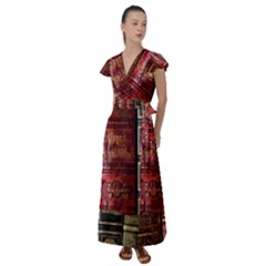 Books Old Flutter Sleeve Maxi Dress by Cendanart