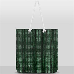Green Matrix Code Illustration Digital Art Portrait Display Full Print Rope Handle Tote (large) by Cendanart